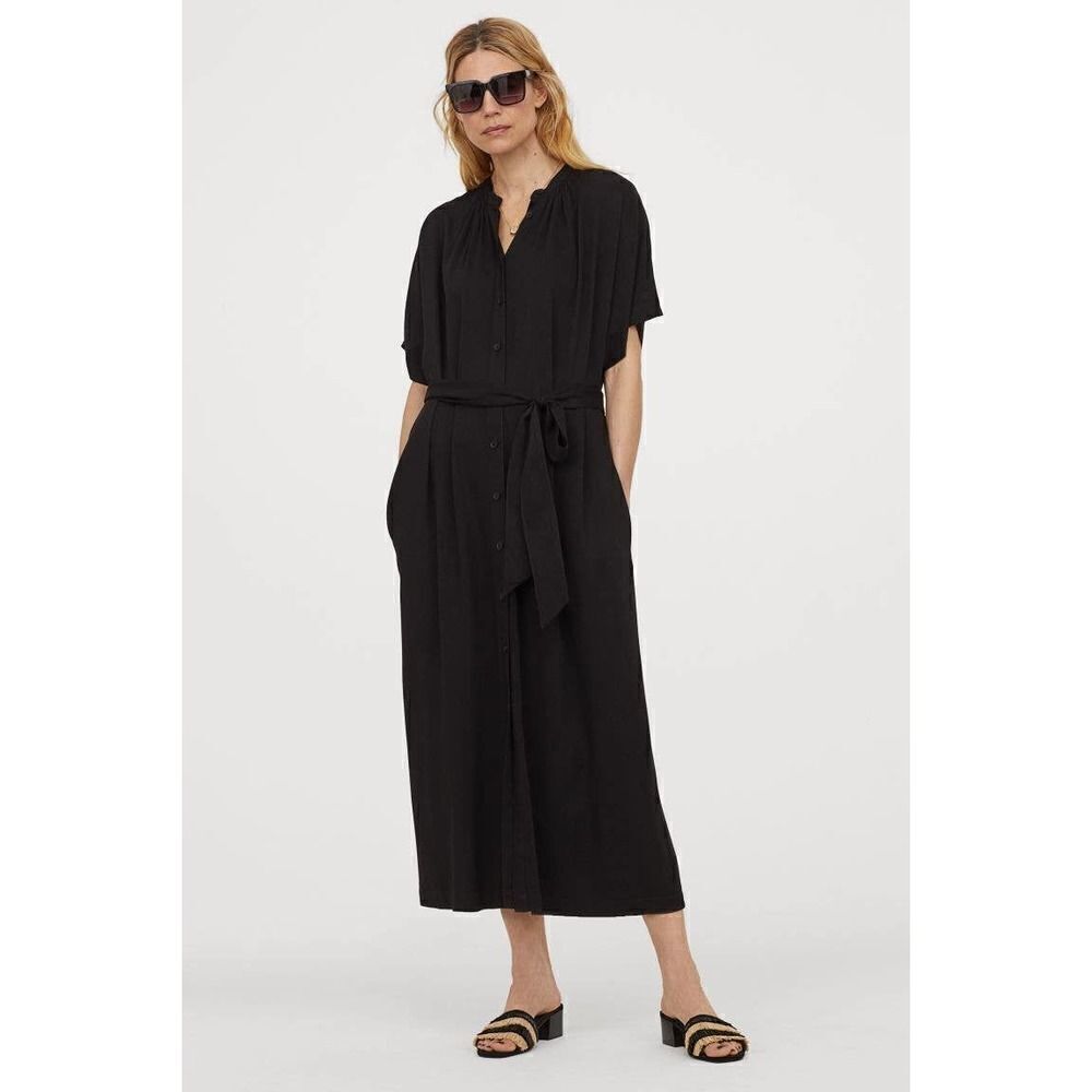 H&M Viscose Black Dress Belted New